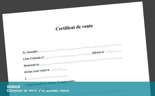 Télécharger gratuitement un certificat de vente pour un matériel d'occasion