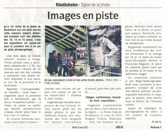 Les Dernières Nouvelles D'Alsace (DNA) du mardi 15 mars 2011.