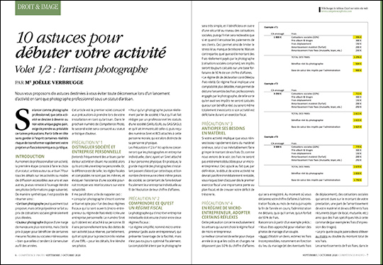 Téléchargez le tableau associé à l'article "10 astuces pour débuter votre activité de photographe" - Compétence Photo n°78