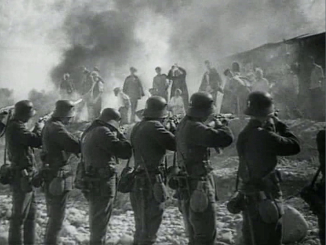 The killing of civilians. From Secretary of the Regional Party Committee, directed by Ivan Pyr’ev: cameramen Valentin Pavlov and Boris Aretskii, 1942