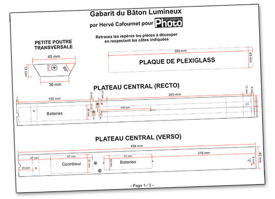 Le gabarit pour la réalisation du bâton lumineux