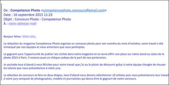 Avertissement : mail frauduleux et tentative de vol de photos Avertissement : mail frauduleux et tentative de vol de photos