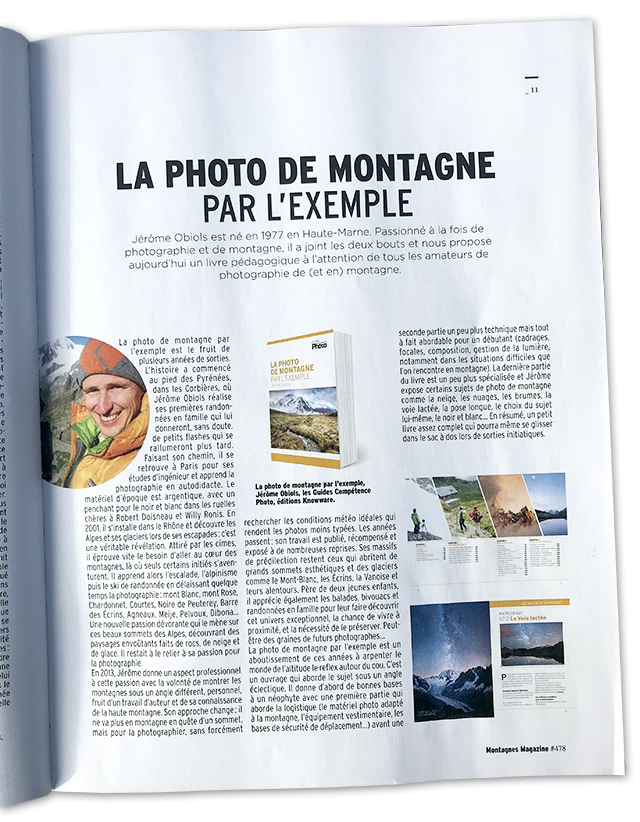 Le guide pratique "La photo de montagne par l'exemple" de Jérôme Obiols à l'honneur dans Montagnes magazine